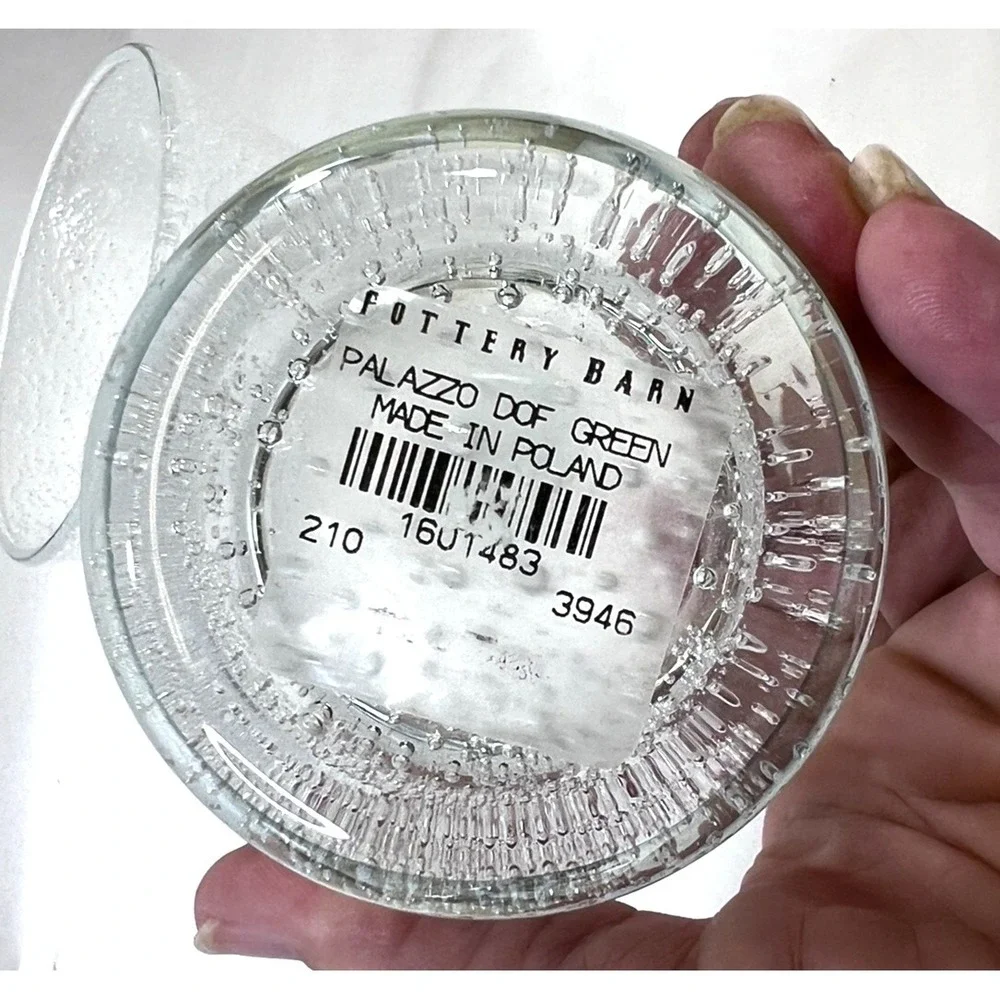Pottery‎ Barn Palazzo Green Bubble Double Old Fashioned Glasses Set of 2